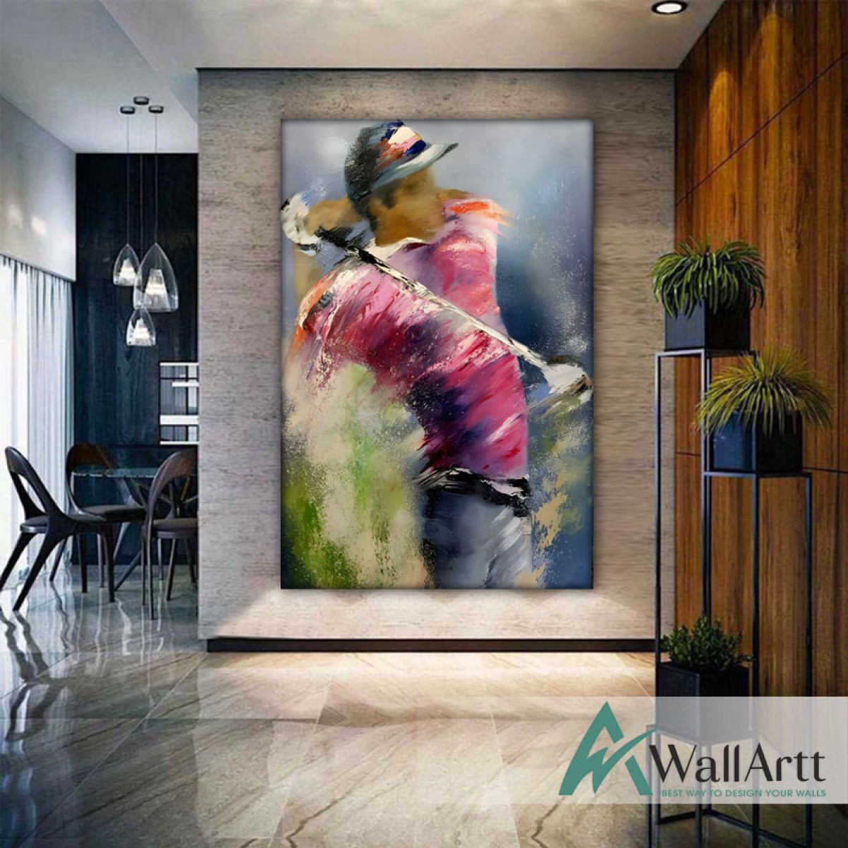 Golfer Textured Partial Oil Painting - Wall Art